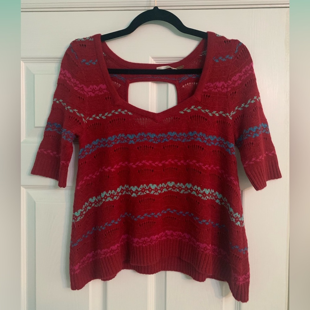 Free People Dark Red Angora Elbow Length Sleeve Sweater Sz S
